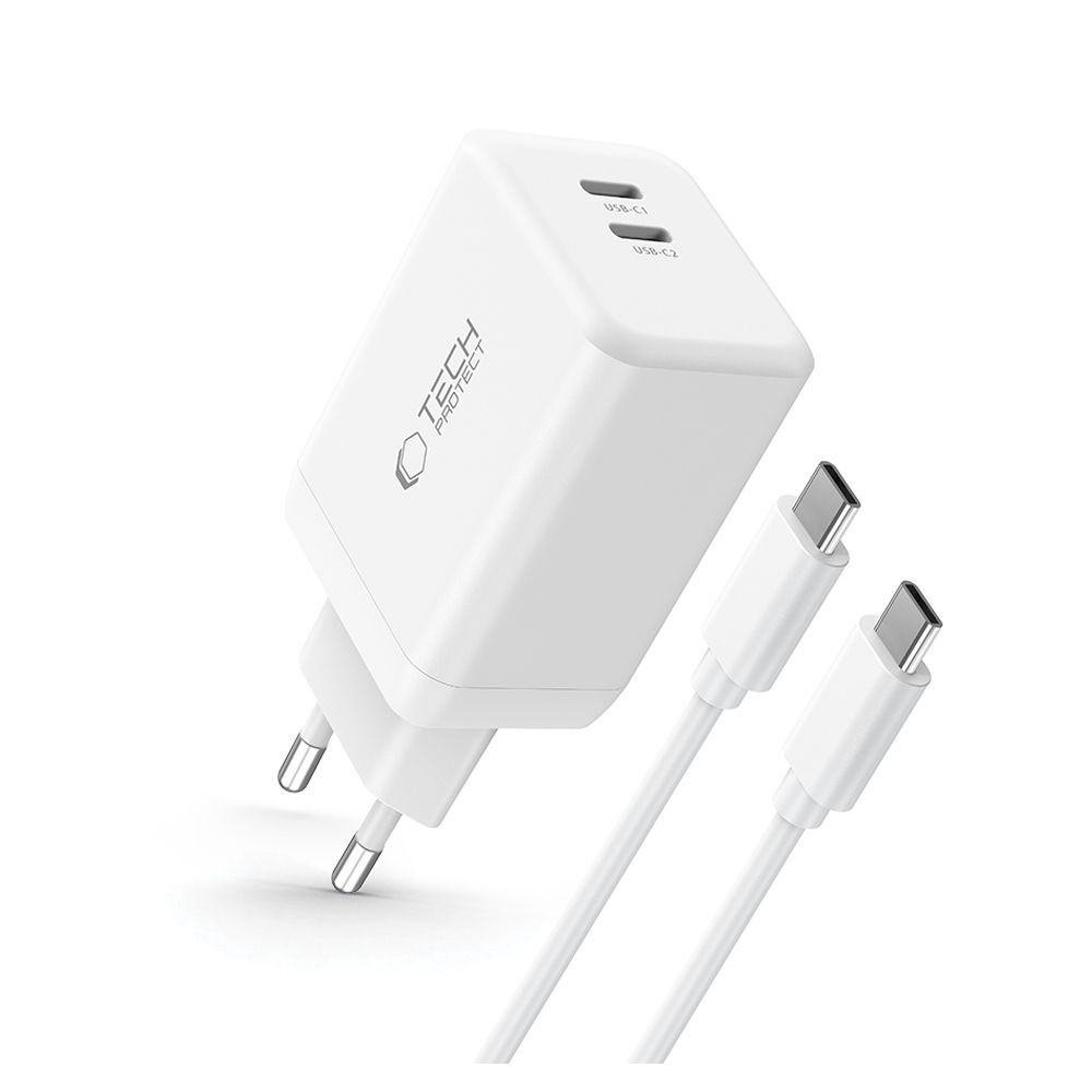 Tech-Protect 45W Väggladdare PD Inkl. USB-C Kabel Vit