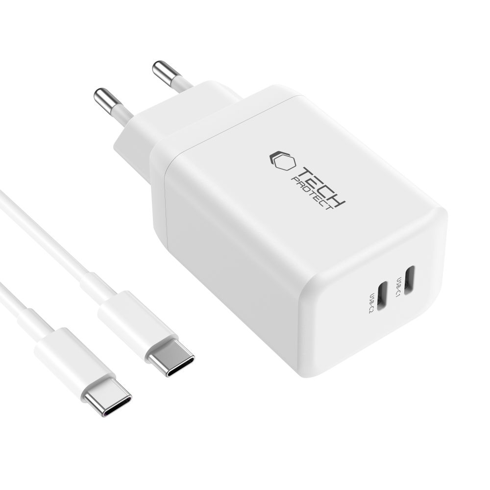 Tech-Protect 45W Väggladdare PD Inkl. USB-C Kabel Vit