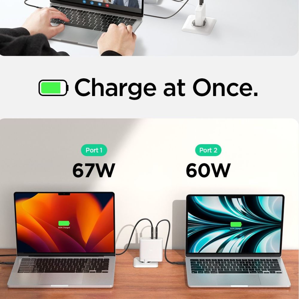 Spigen 140W 2x USB-C Väggladdare Arcstation Pro Vit