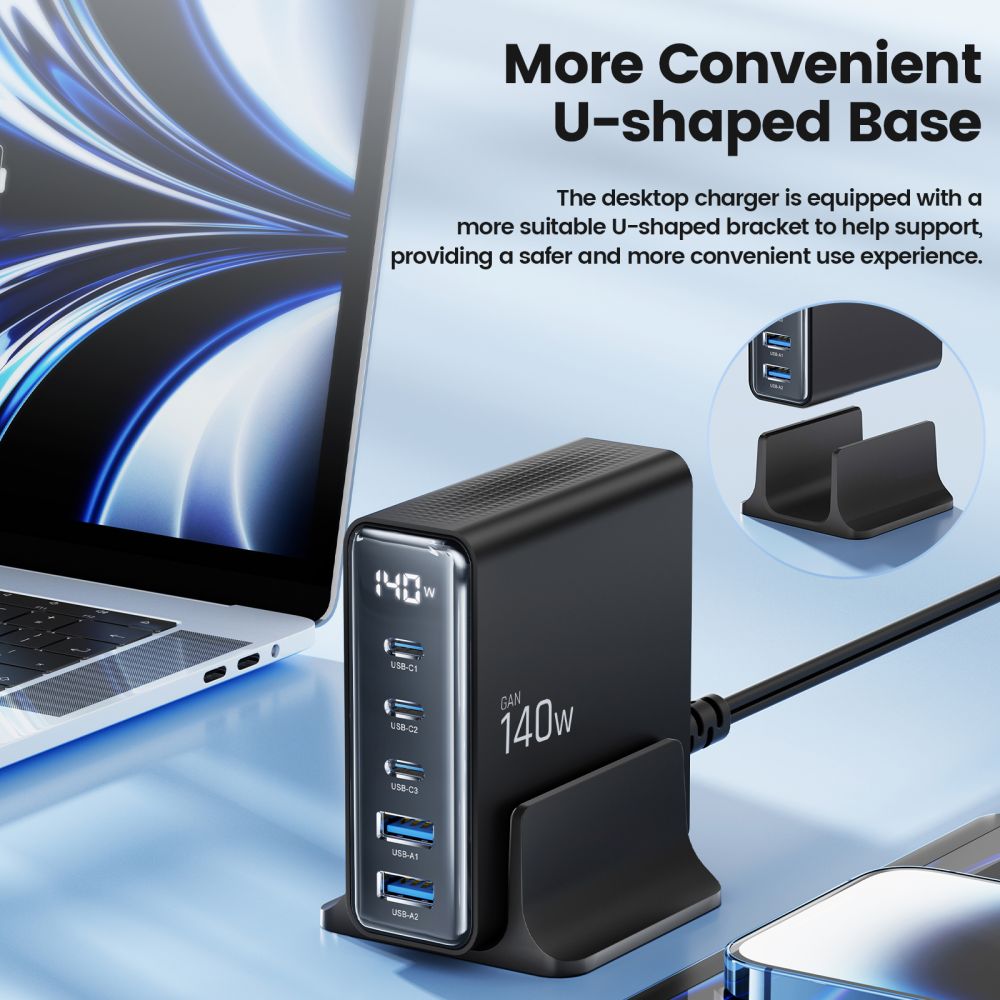 Tech-Protect 140W Laddstation USB-C / USB-A Svart