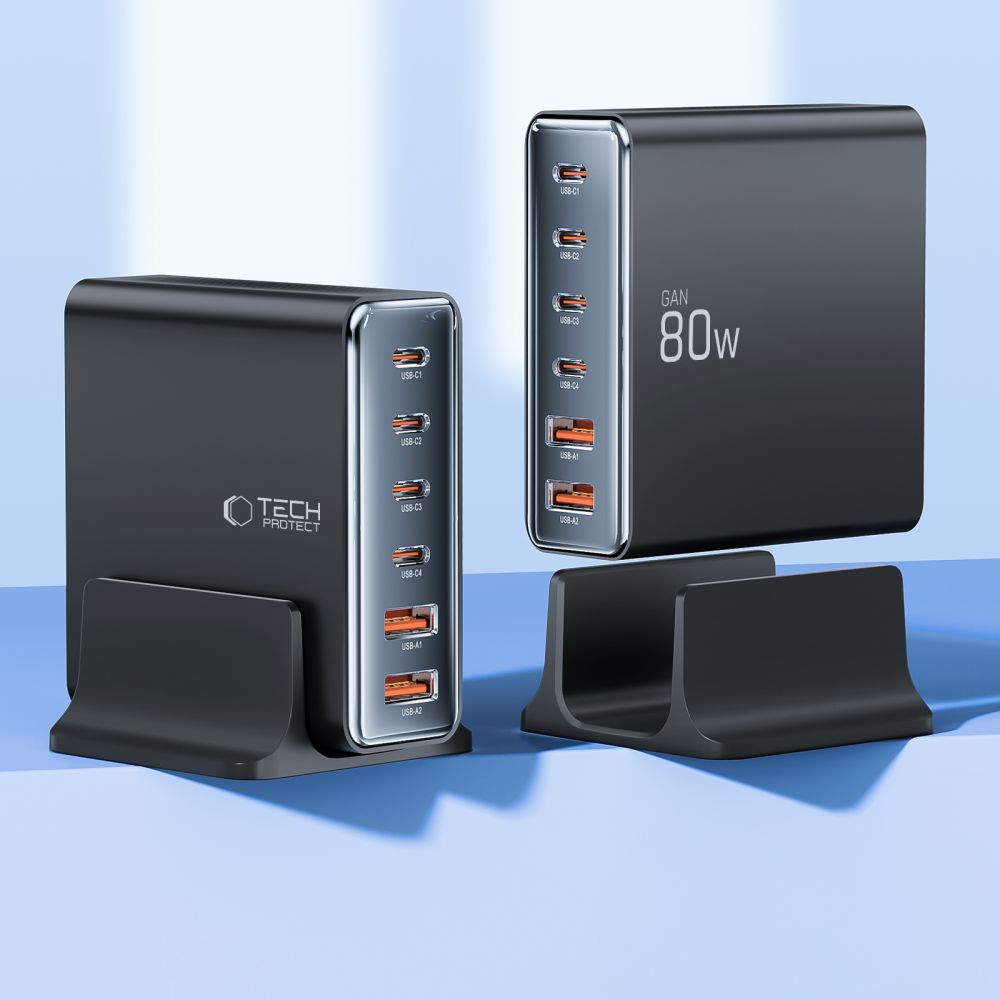 Tech-Protect 80W Laddstation USB-C / USB-A Svart