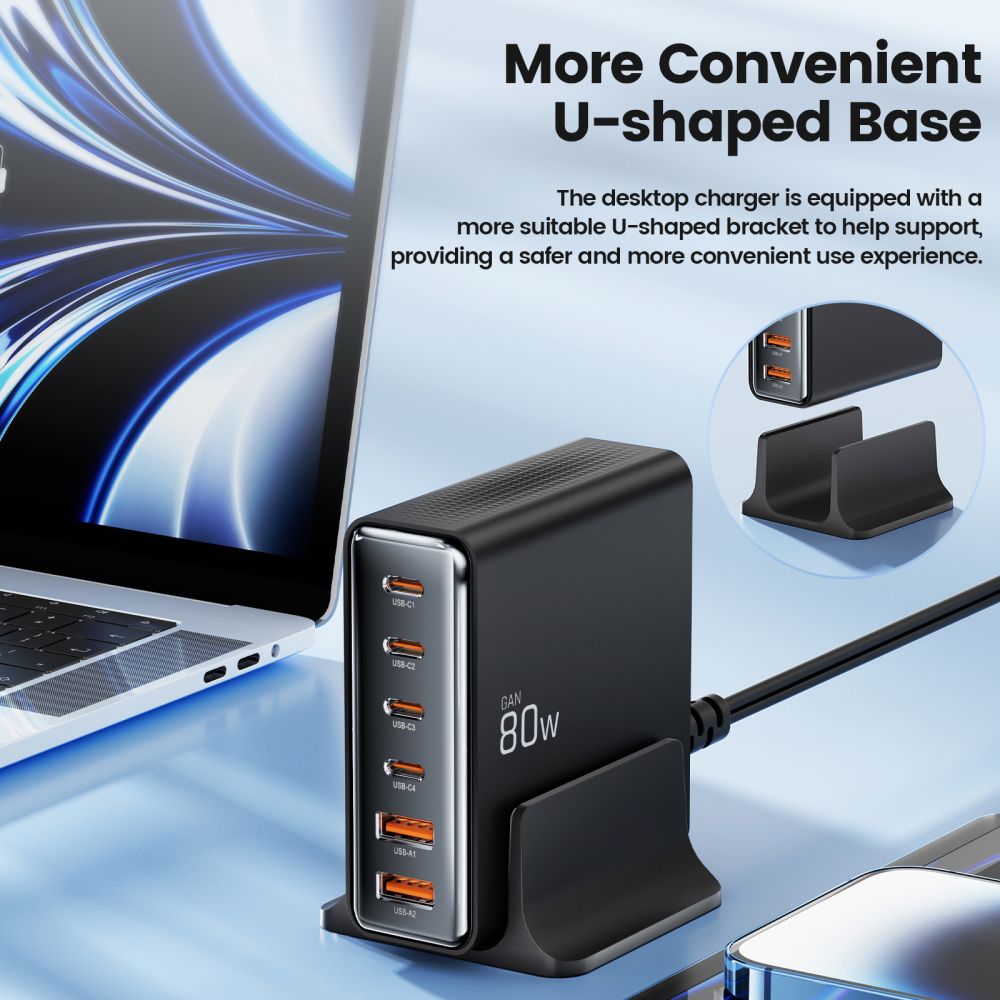 Tech-Protect 80W Laddstation USB-C / USB-A Svart