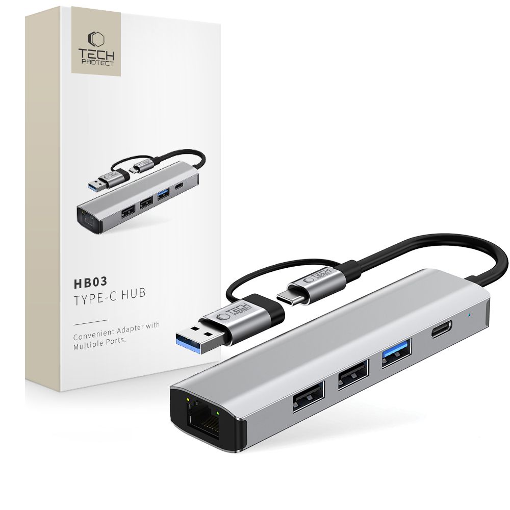 Tech-Protect 5in1 USB-C/USB-A Hub - USB-C / USB 3.0/2.0 / RJ45