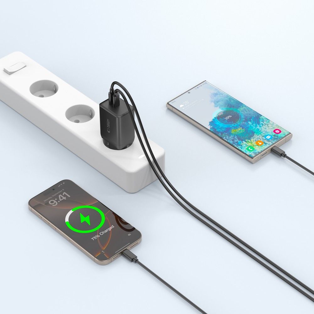 Tech-Protect 45W PD 2x USB-C Väggladdare Svart