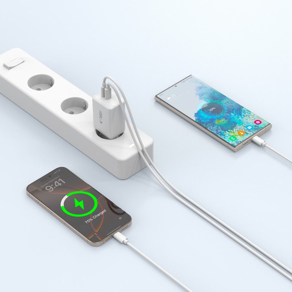Tech-Protect 45W PD 2x USB-C Väggladdare Vit