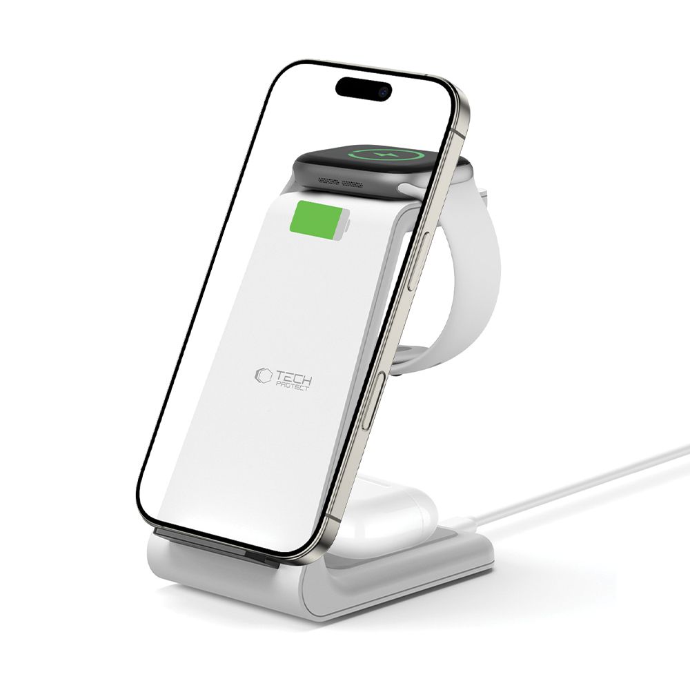 Tech-Protect 15W Qi 3in1 Trådlös Laddare Apple Vit