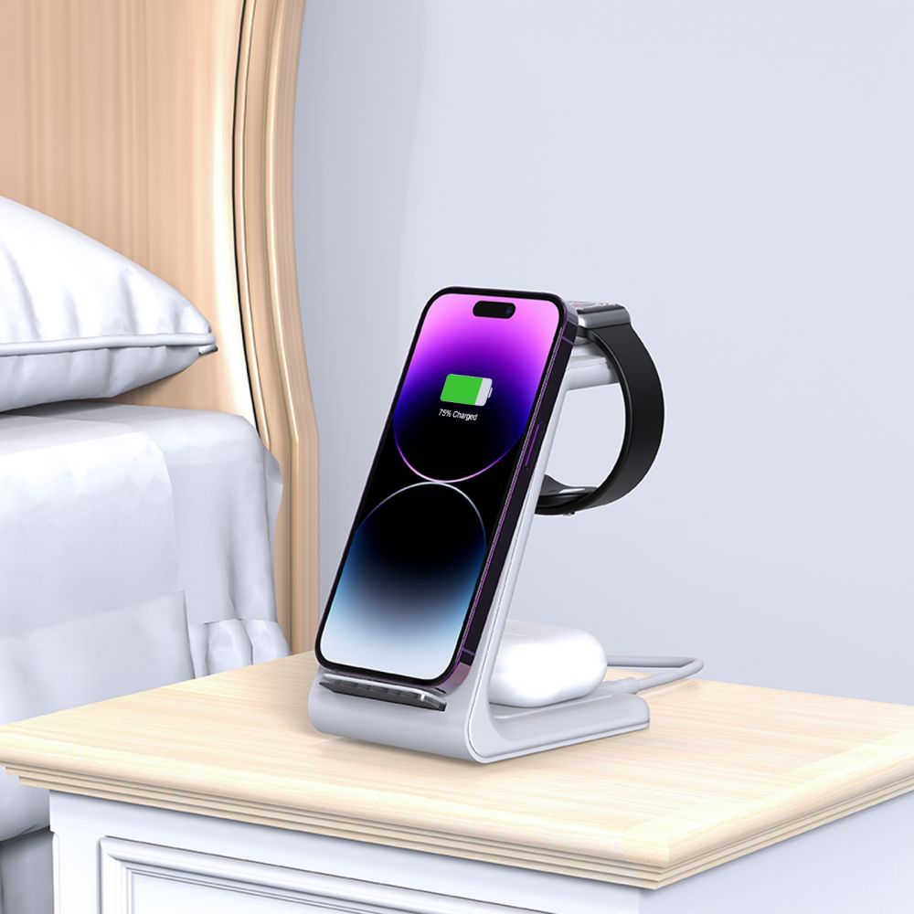 Tech-Protect 15W Qi 3in1 Trådlös Laddare Apple Vit