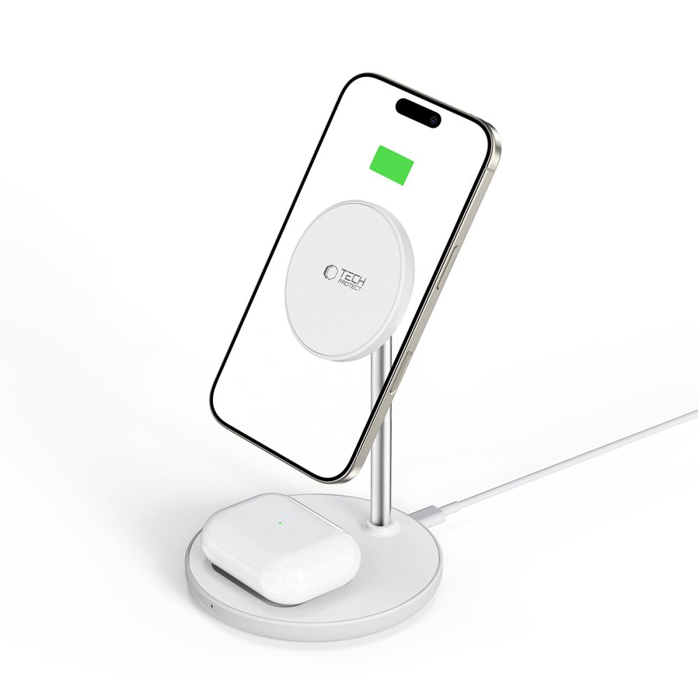 Tech-Protect 15W Qi 2in1 Magnetisk MagSafe Laddare Vit