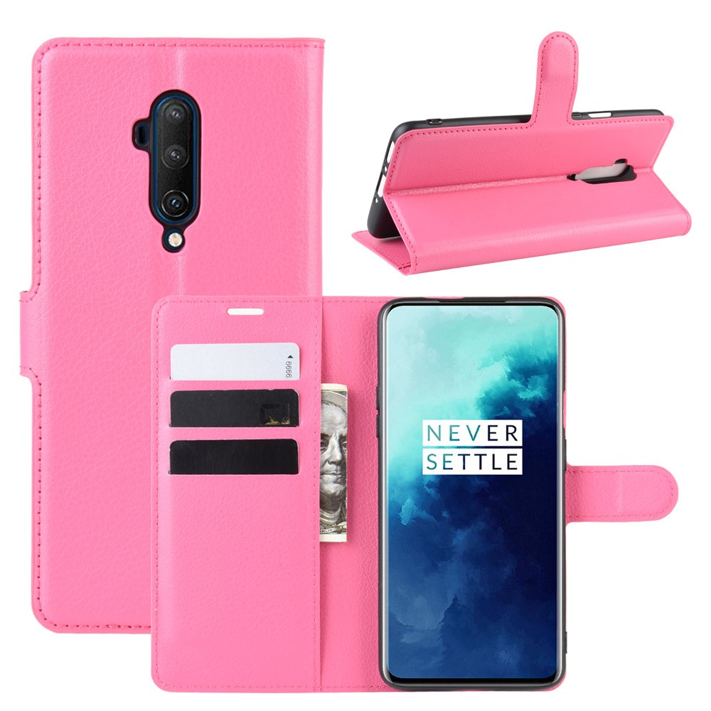 OnePlus 7T Pro - Litchi Plnboksfodral - Rosa