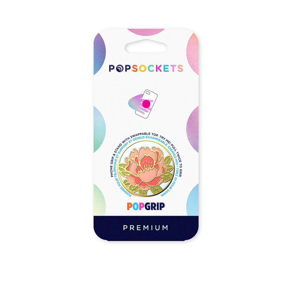 PopSockets Avtagbart Grip med Stllfunktion Premium Enamel Blooming Peony Pink