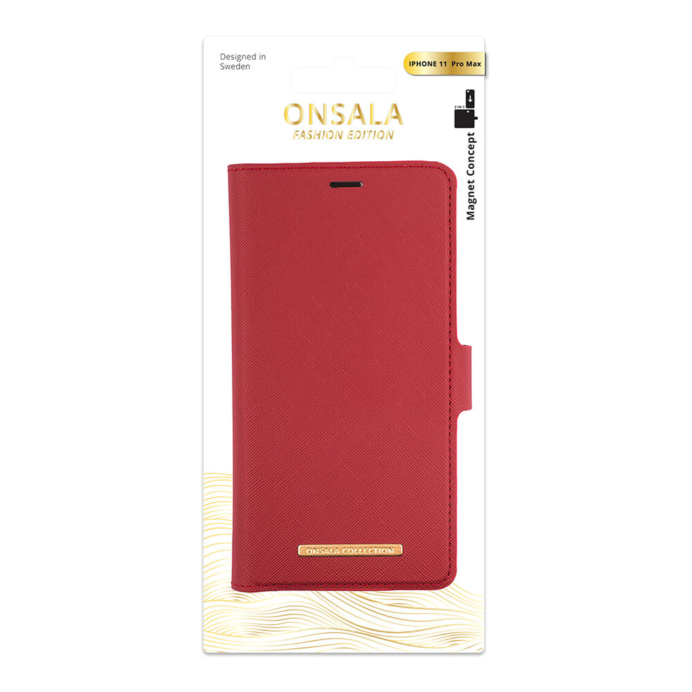 ONSALA iPhone 11 Pro Max 2in1 Magnet Fodral / Skal Saffiano Red