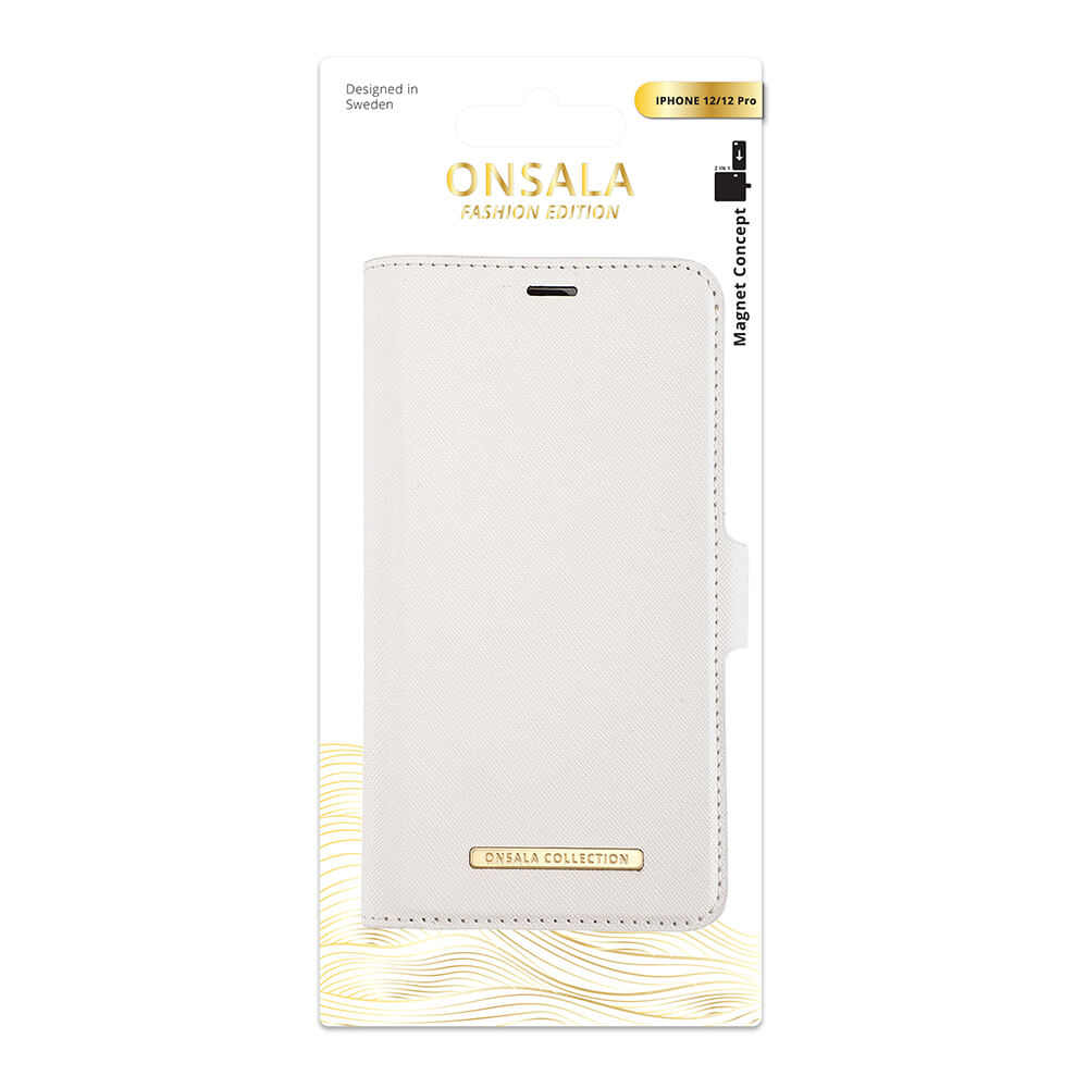 ONSALA iPhone 12 / 12 Pro 2in1 Magnet Fodral / Skal Saffiano White
