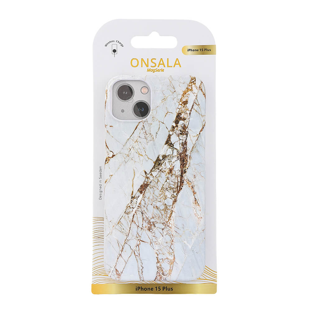 ONSALA iPhone 15 Plus Mobilskal MagSafe Marmor White Rhino