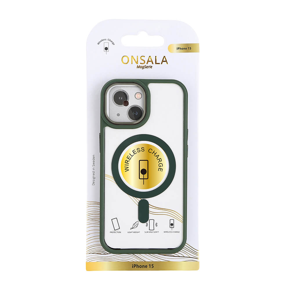 ONSALA iPhone 15 Skal Bumper MagSafe Grön/Transparent