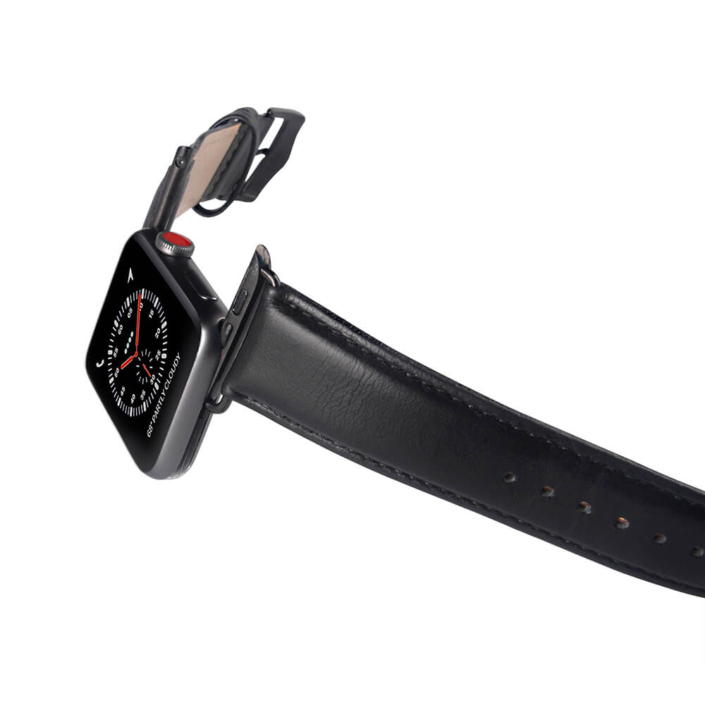 Buffalo Apple Watch 42/44/45/49 mm Armband kta Lder Svart