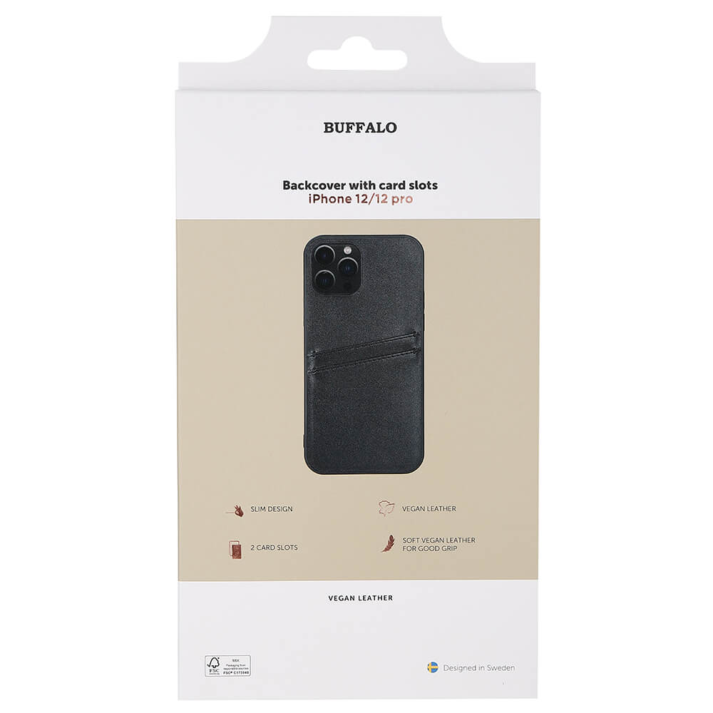 Buffalo iPhone 12 / 12 Pro Skal Lder Med 2 Kortfack Svart