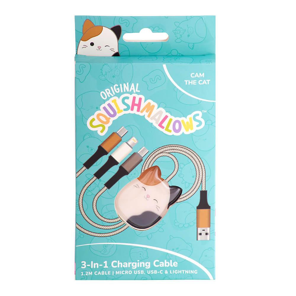 Squishmallows Laddningskabel 1,2m 3in1 USB-C/Micro/Lightning Cam