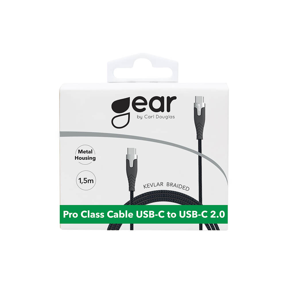 GEAR Laddkabel PRO USB-C - USB-C 1.5m Kevlarkabel Svart