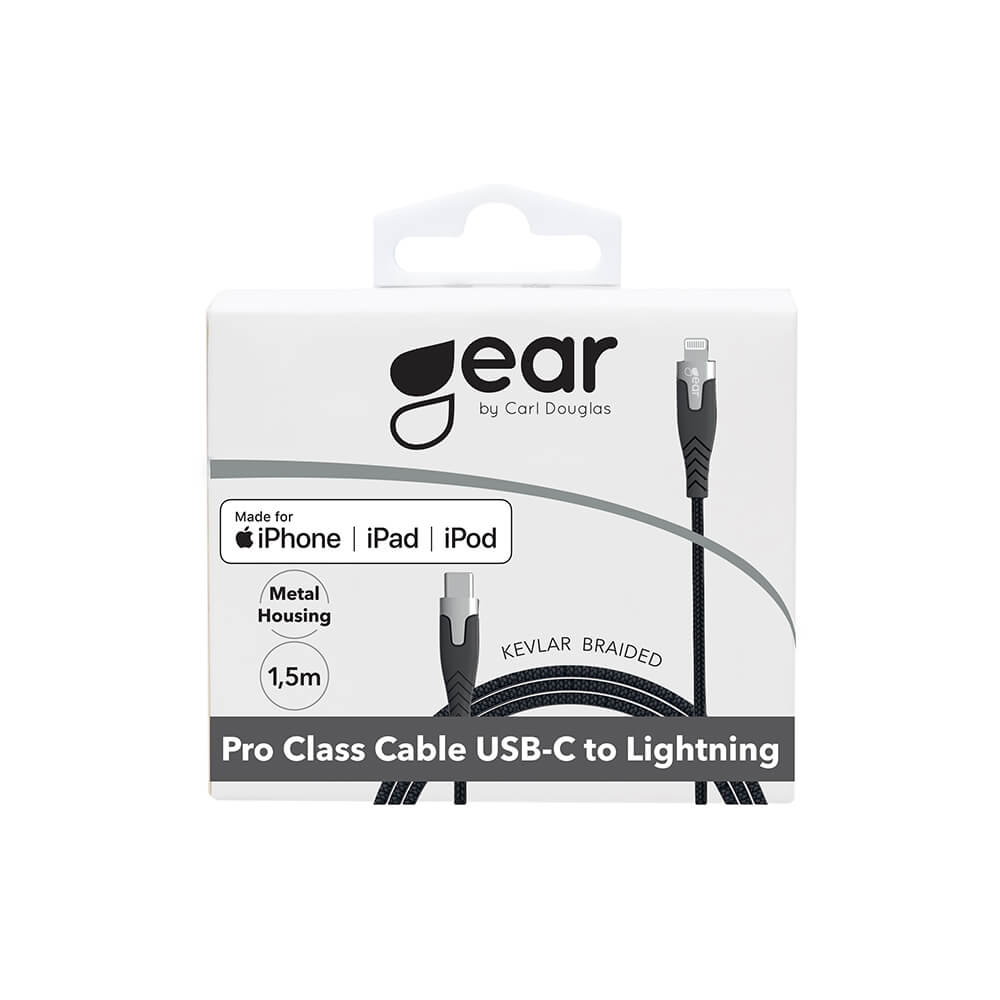 GEAR Laddkabel PRO MFi USB-C - Lightning 1.5m Kevlarkabel Svart