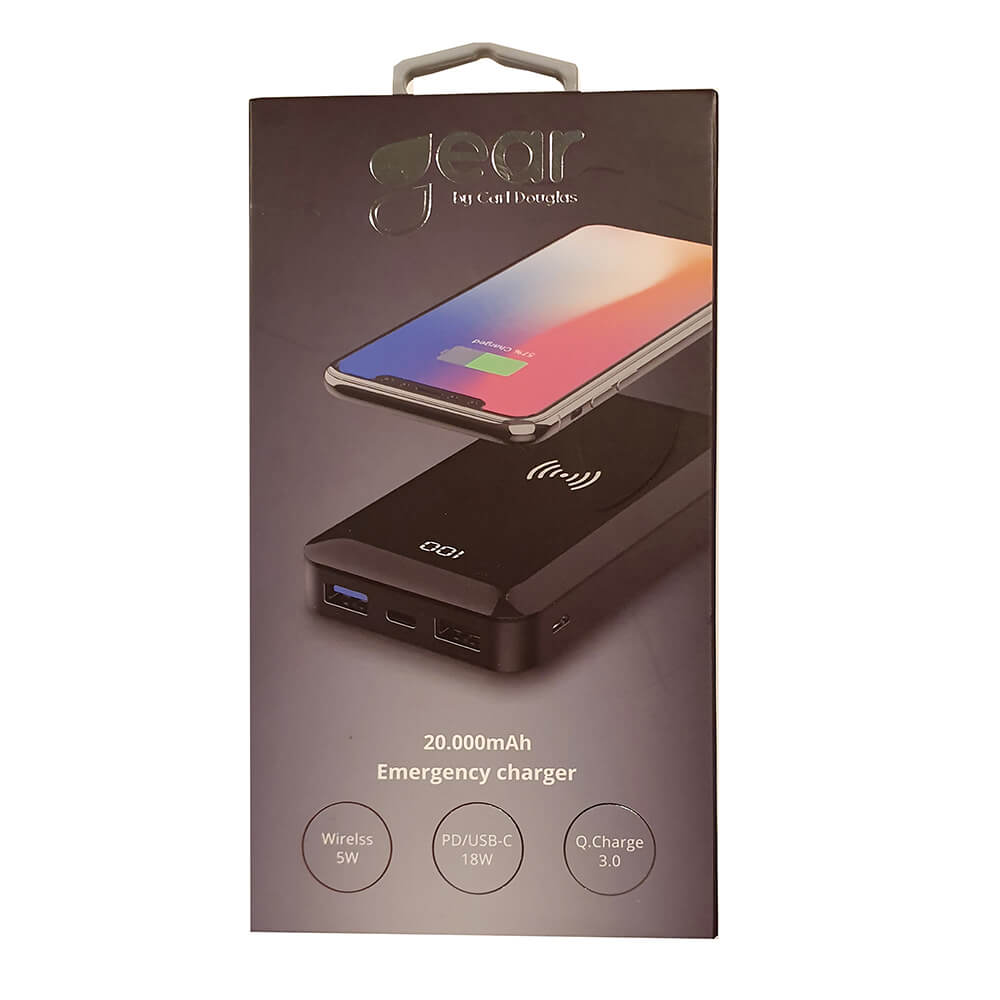 GEAR 20000 mAh 18W Powerbank Trådlös LED Svart