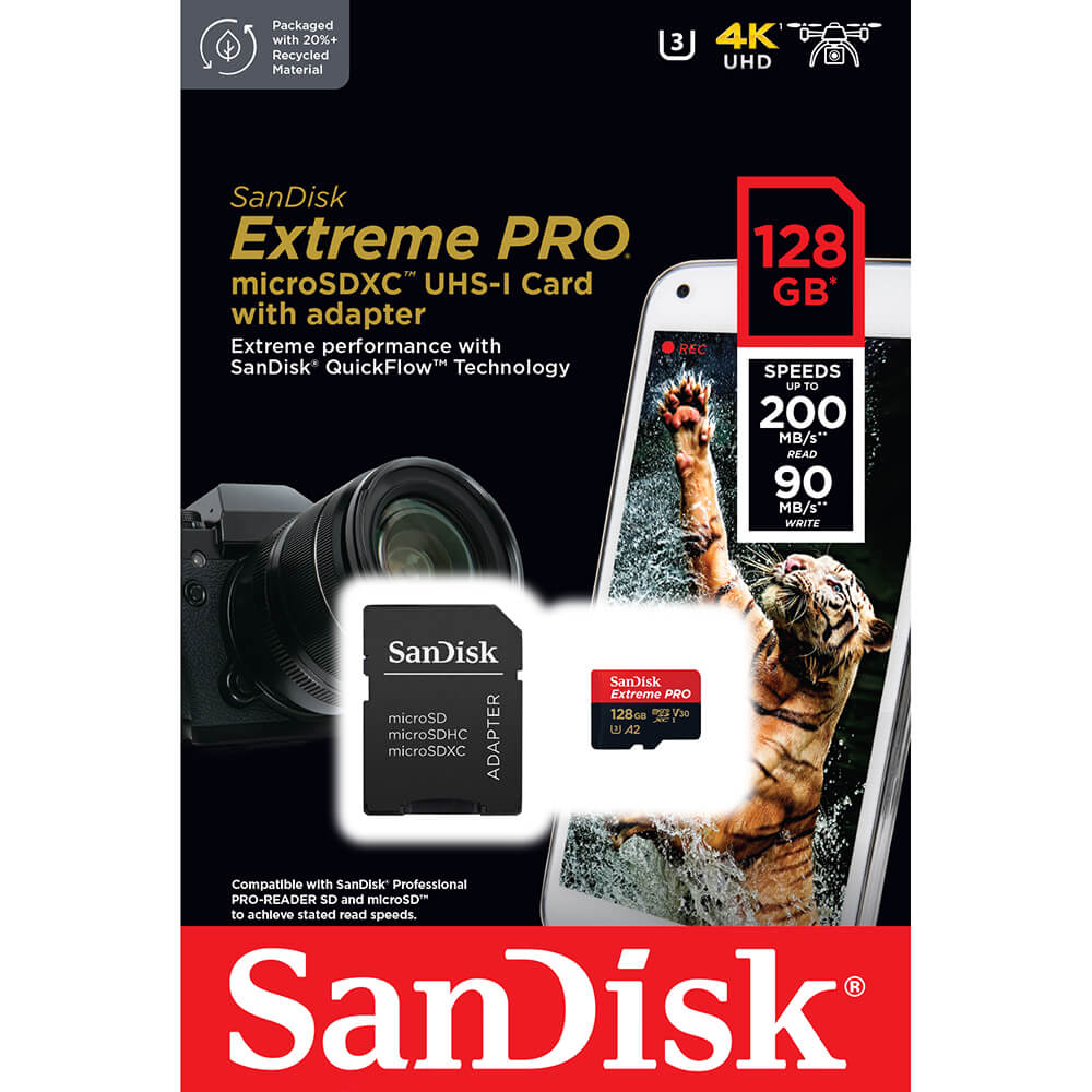 SanDisk SanDisk MicroSDXC Extreme Pro 128 GB 200MB/s Inkl. Adapter - Teknikhallen.se
