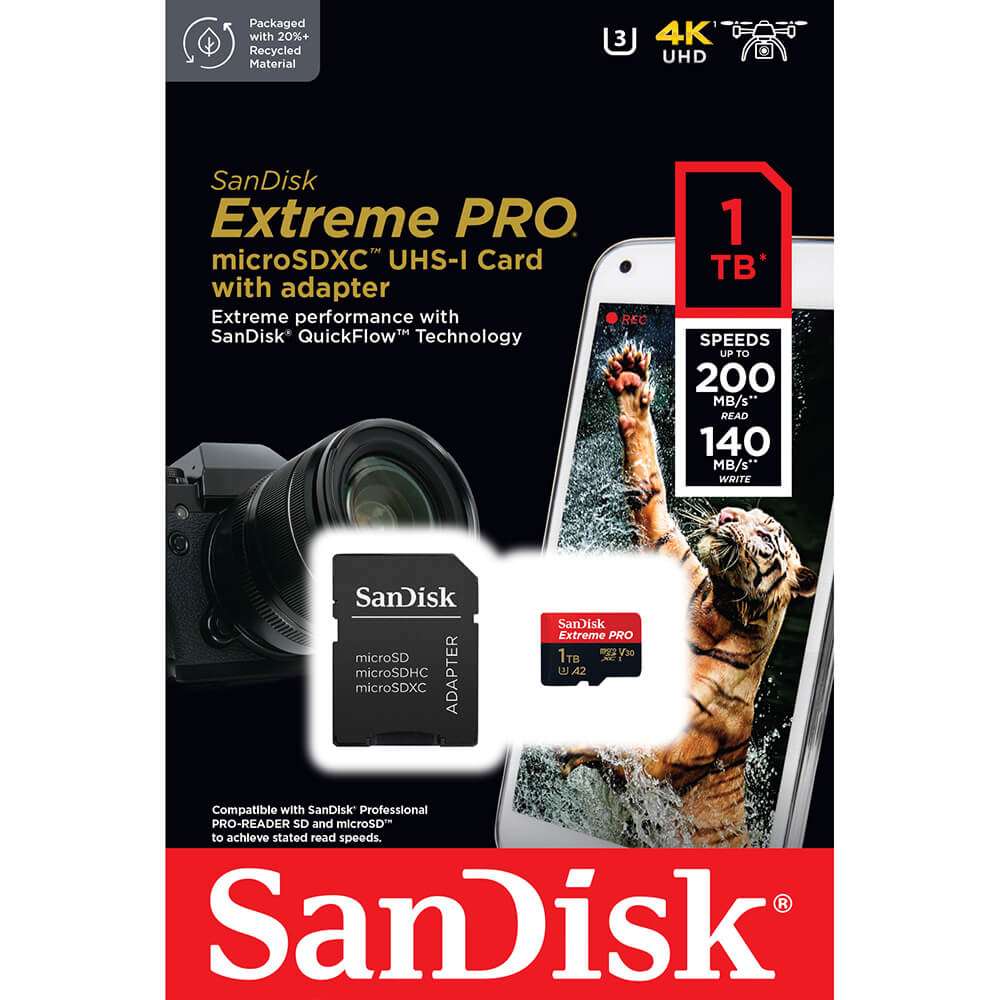 SanDisk MicroSDXC Extreme Pro 1 TB 200MB/s Inkl. Adapter