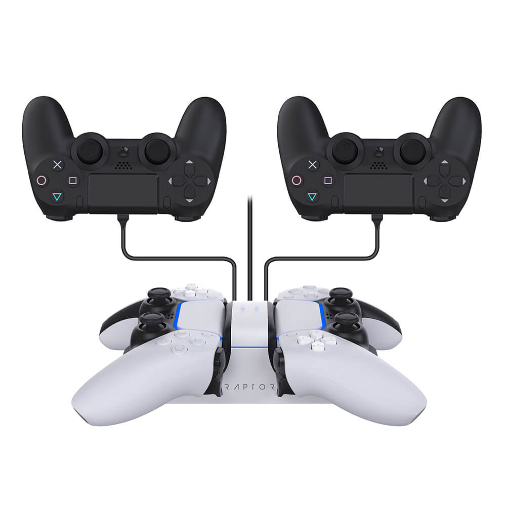 RAPTOR Laddare för PS4/PS5 DualSense Handkontroll Vit