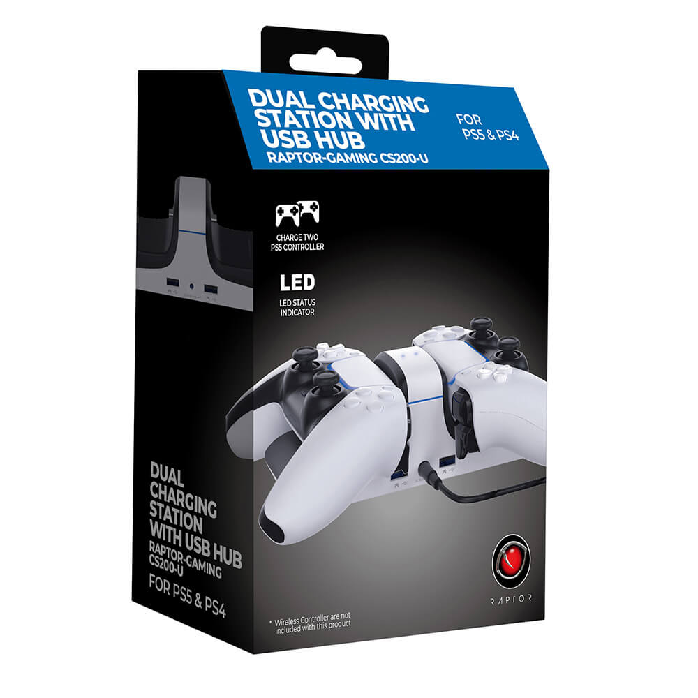 RAPTOR Laddare för PS4/PS5 DualSense Handkontroll Vit