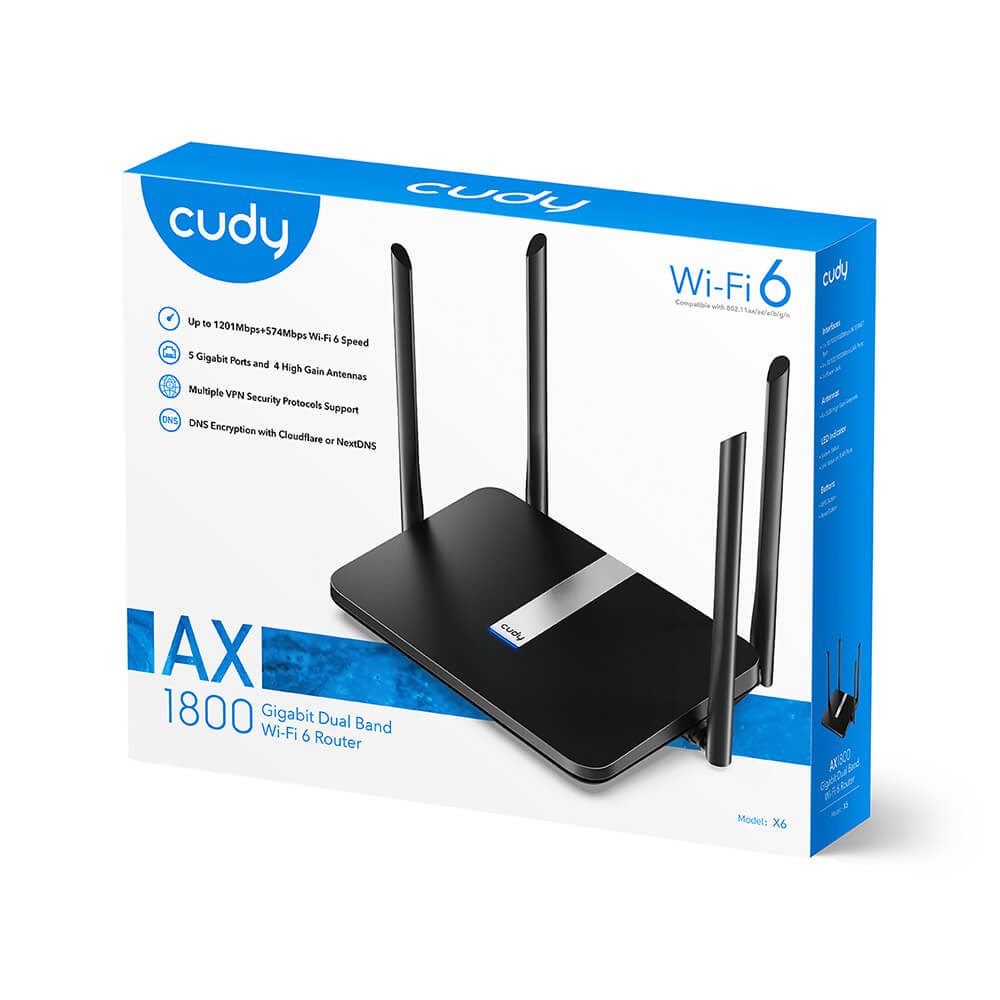Cudy Wi-Fi Router X6 AX1800 Gigabit Wi-Fi 6 Mesh Svart