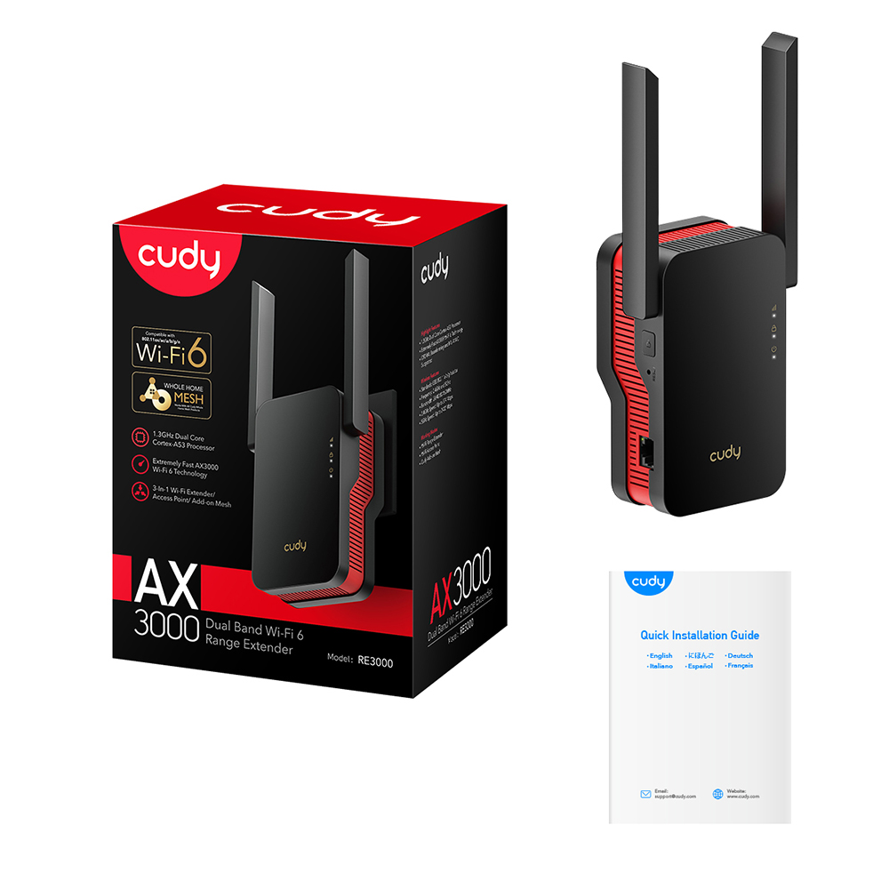 Cudy Wi-Fi Repeater RE3000 AX3000 Mesh Svart