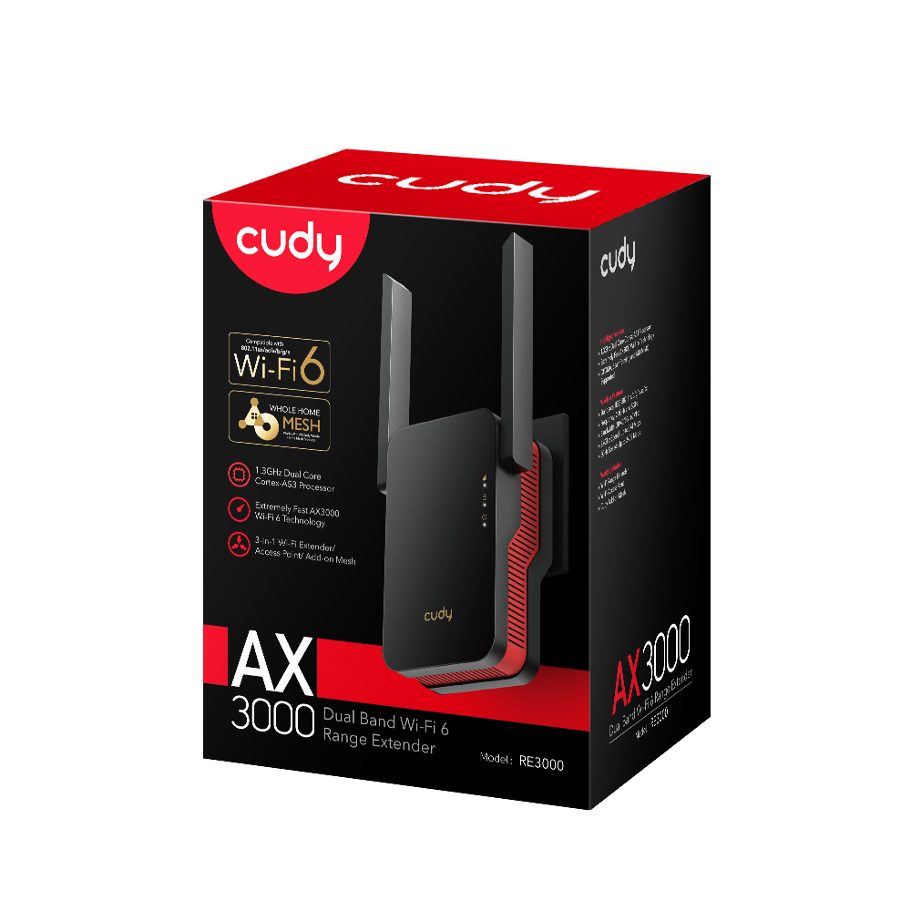 Cudy Wi-Fi Repeater RE3000 AX3000 Mesh Svart