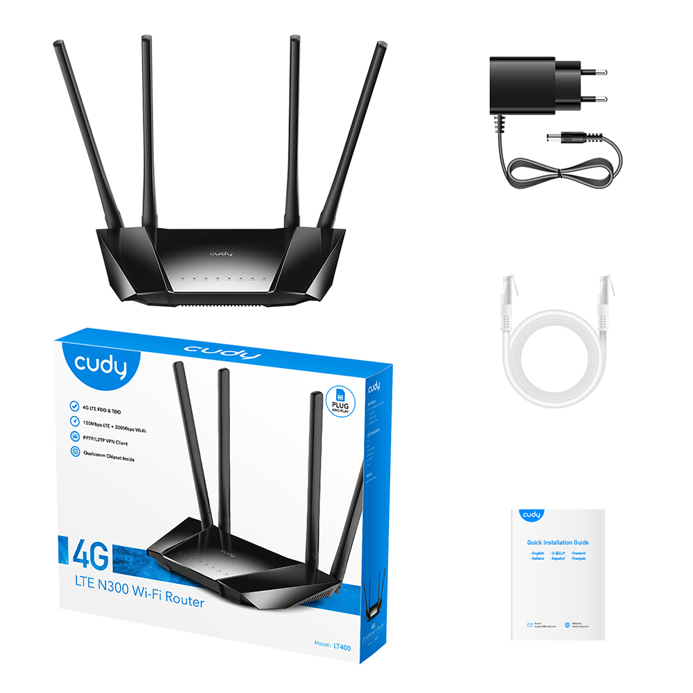 Cudy 4G Router LT400 Cat4 N300 Svart