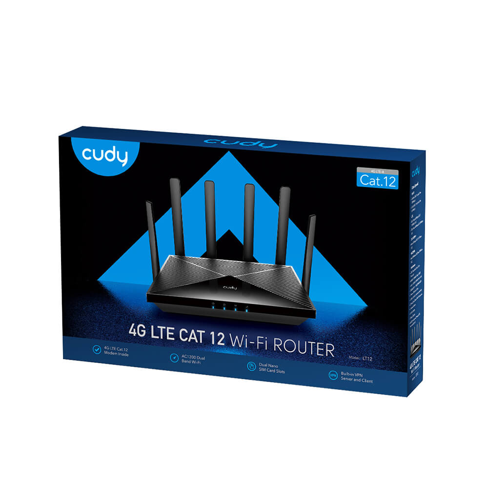 Cudy 4G Router LT12 Cat 12 AC1200 Gigabit Dual-SIM Svart