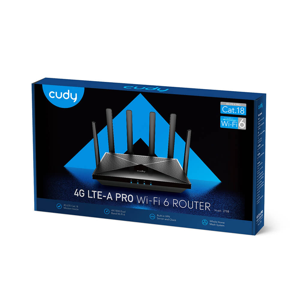 Cudy 4G Router LT18 Cat 18 AX1800 Gigabit Dual-SIM Svart