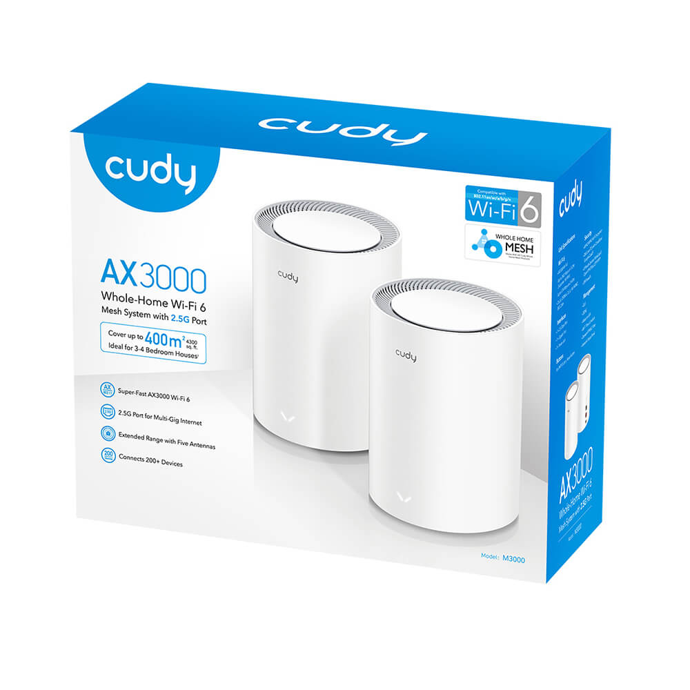 Cudy Mesh Solution M3000 2-pack AX3000 Gigabit Wi-Fi 6 2.5G Vit