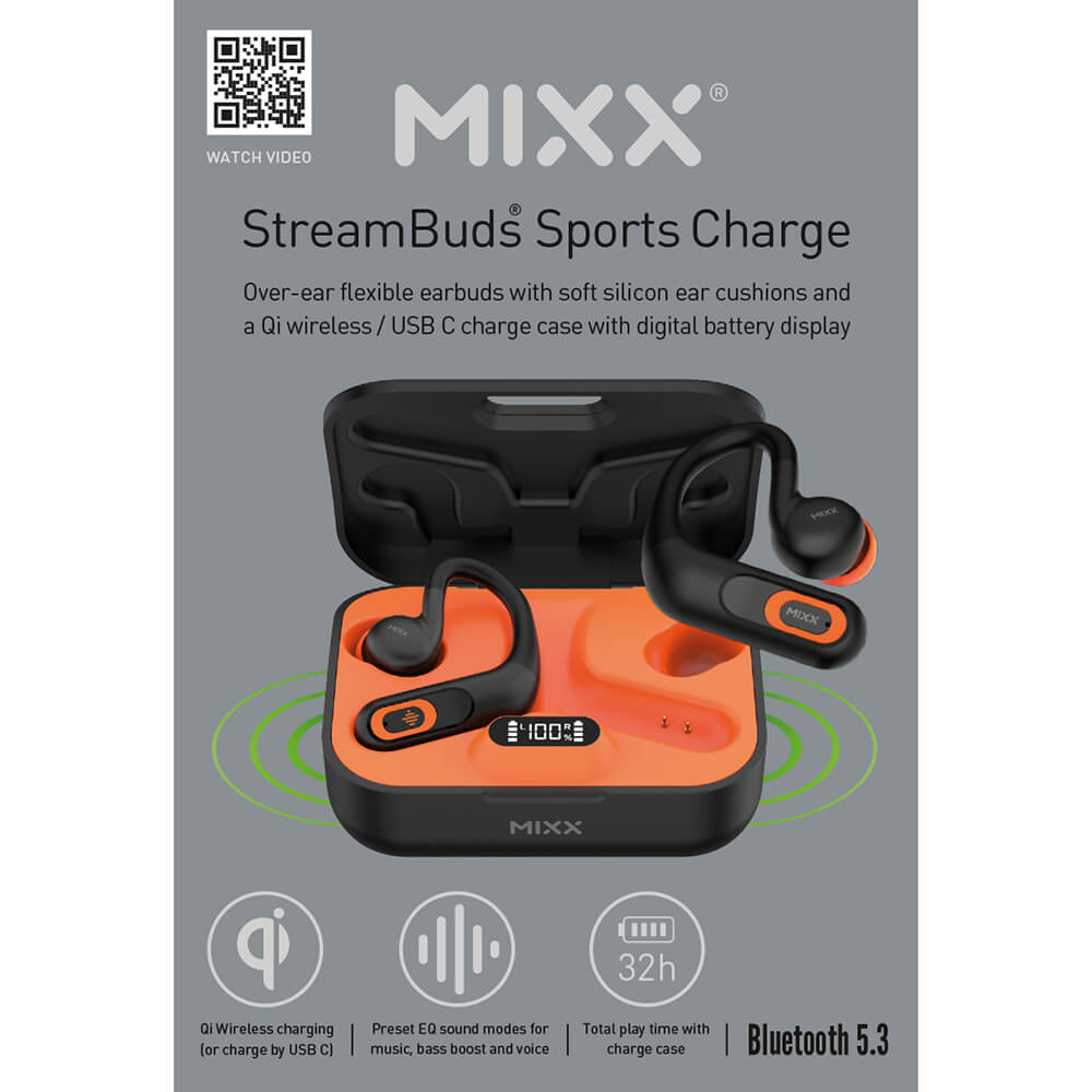 MIXX In-Ear Hook TWS Hrlurar Sports Charge Svart/Orange